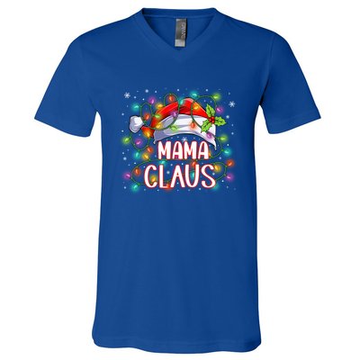 Mama Claus Christmas Santa Hat Matching Family Xmas Lights Meaningful Gift V-Neck T-Shirt