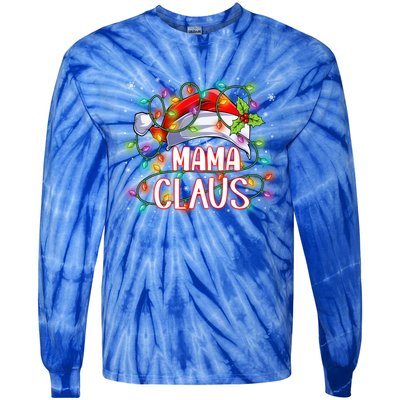 Mama Claus Christmas Santa Hat Matching Family Xmas Lights Meaningful Gift Tie-Dye Long Sleeve Shirt