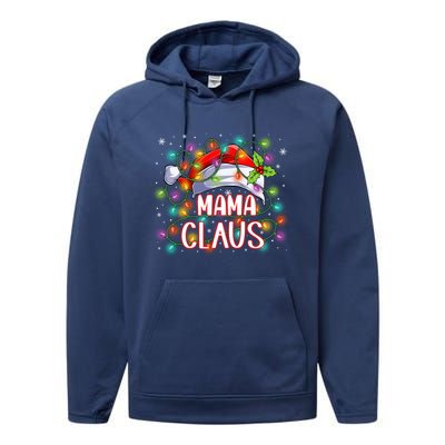 Mama Claus Christmas Santa Hat Matching Family Xmas Lights Meaningful Gift Performance Fleece Hoodie