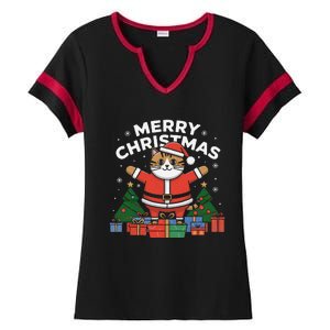 Meowy Christmas Cat Lover Festive Ladies Halftime Notch Neck Tee