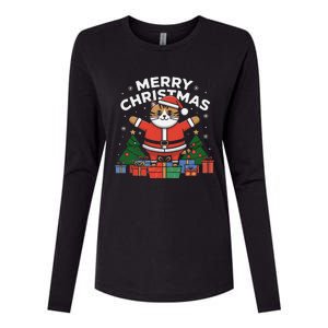 Meowy Christmas Cat Lover Festive Womens Cotton Relaxed Long Sleeve T-Shirt