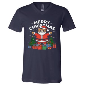 Meowy Christmas Cat Lover Festive V-Neck T-Shirt