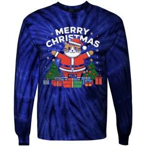 Meowy Christmas Cat Lover Festive Tie-Dye Long Sleeve Shirt