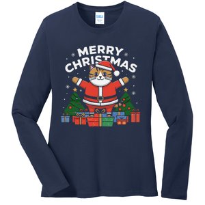 Meowy Christmas Cat Lover Festive Ladies Long Sleeve Shirt