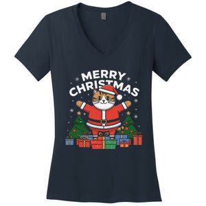 Meowy Christmas Cat Lover Festive Women's V-Neck T-Shirt