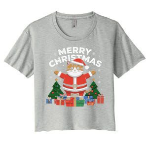 Meowy Christmas Cat Lover Festive Women's Crop Top Tee