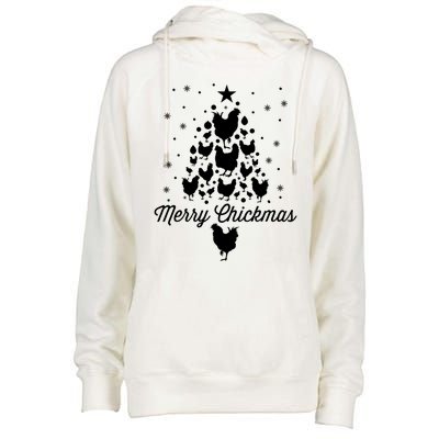 Merry Chickmas Christmas Chicken Tree Funny Poultry Gift Cool Gift Womens Funnel Neck Pullover Hood