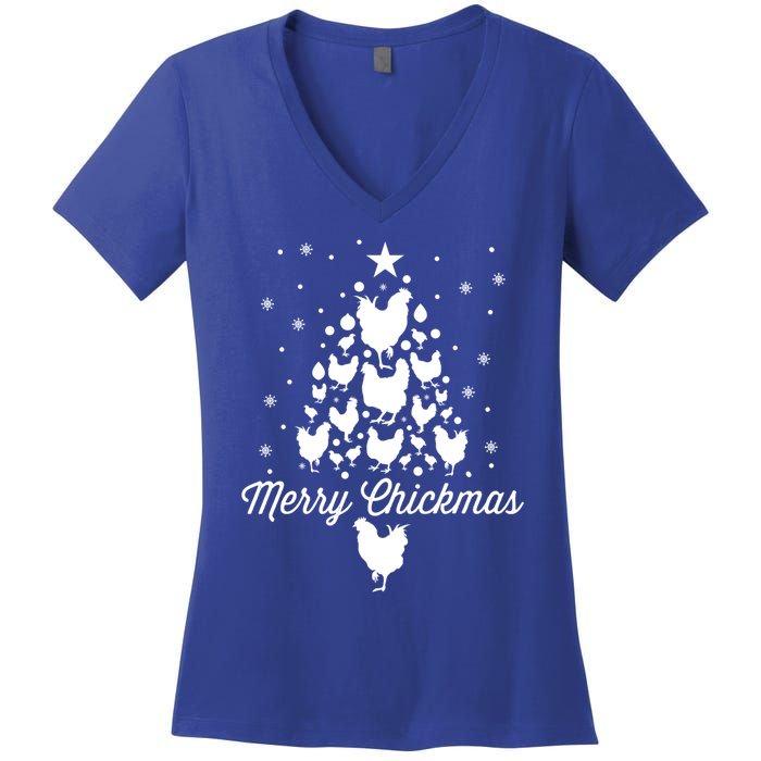 Merry Chickmas Christmas Chicken Tree Funny Poultry Gift Cool Gift Women's V-Neck T-Shirt