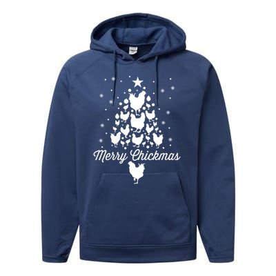 Merry Chickmas Christmas Chicken Tree Funny Poultry Gift Cool Gift Performance Fleece Hoodie