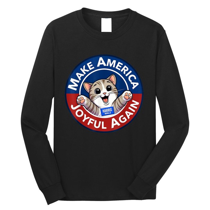 Make Cute Cat America Joyful Again Harris Waltz Funny Saying Long Sleeve Shirt