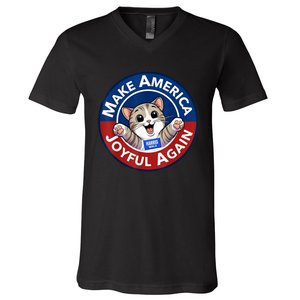 Make Cute Cat America Joyful Again Harris Waltz Funny Saying V-Neck T-Shirt