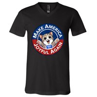 Make Cute Cat America Joyful Again Harris Waltz Funny Saying V-Neck T-Shirt