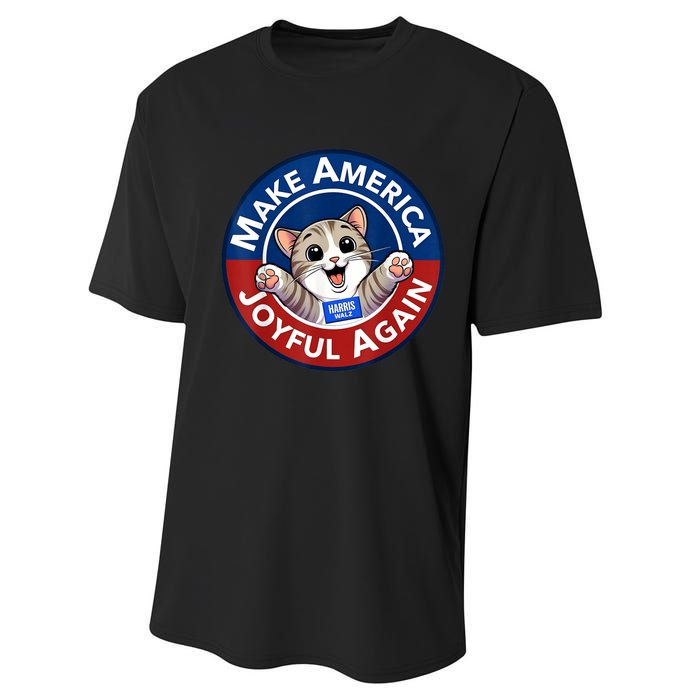 Make Cute Cat America Joyful Again Harris Waltz Funny Saying Performance Sprint T-Shirt