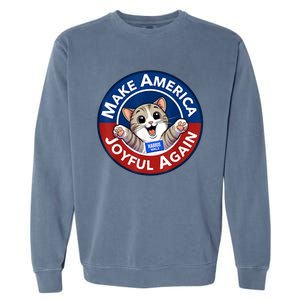 Make Cute Cat America Joyful Again Harris Waltz Funny Saying Garment-Dyed Sweatshirt