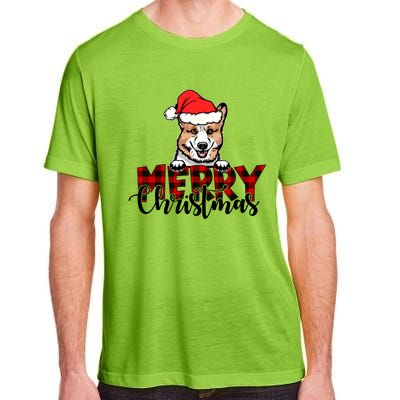 Merry Christmas Corgi Dog Christmas Red Plaid Santa Hat Xmas Gift Adult ChromaSoft Performance T-Shirt