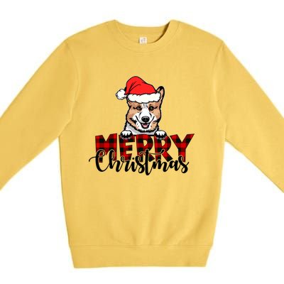 Merry Christmas Corgi Dog Christmas Red Plaid Santa Hat Xmas Gift Premium Crewneck Sweatshirt