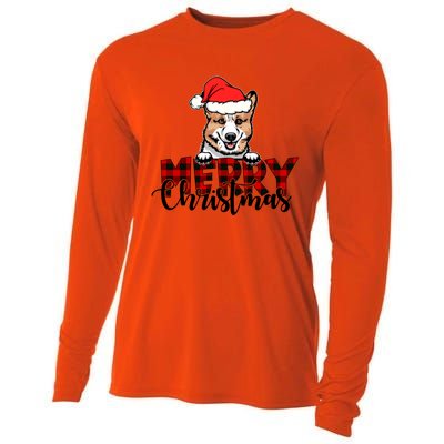 Merry Christmas Corgi Dog Christmas Red Plaid Santa Hat Xmas Gift Cooling Performance Long Sleeve Crew