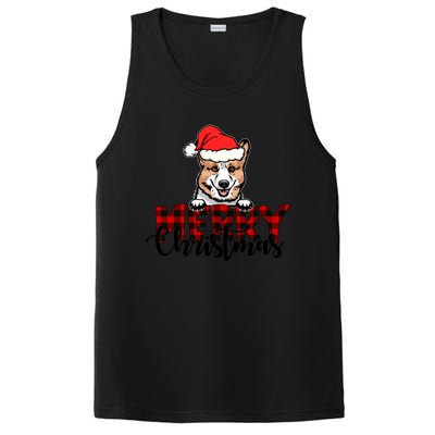 Merry Christmas Corgi Dog Christmas Red Plaid Santa Hat Xmas Gift PosiCharge Competitor Tank