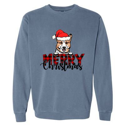 Merry Christmas Corgi Dog Christmas Red Plaid Santa Hat Xmas Gift Garment-Dyed Sweatshirt