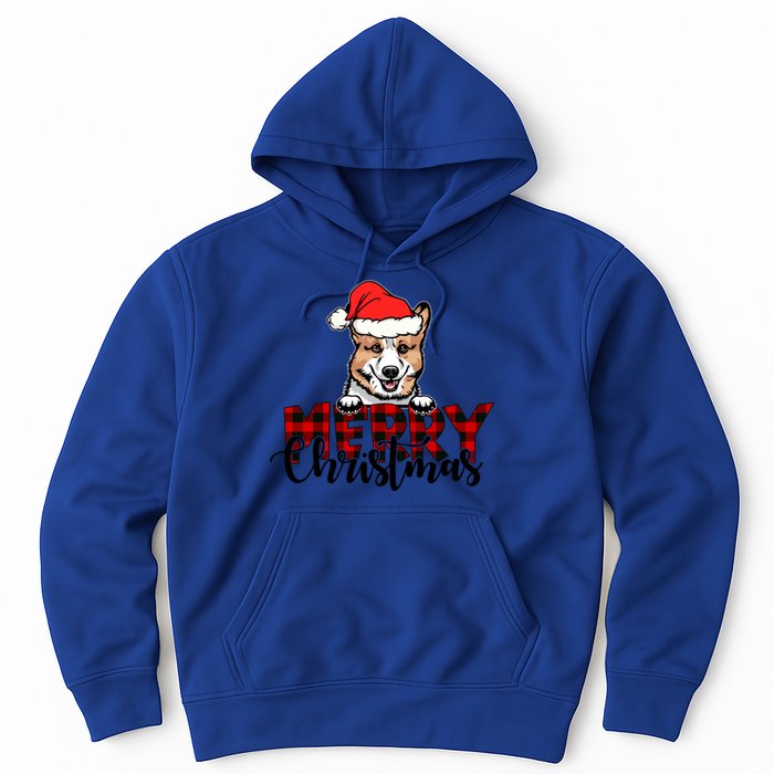 Merry Christmas Corgi Dog Christmas Red Plaid Santa Hat Xmas Gift Hoodie