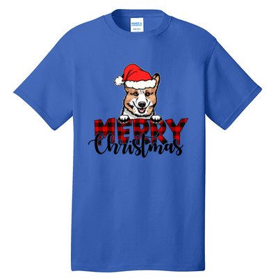 Merry Christmas Corgi Dog Christmas Red Plaid Santa Hat Xmas Gift Tall T-Shirt