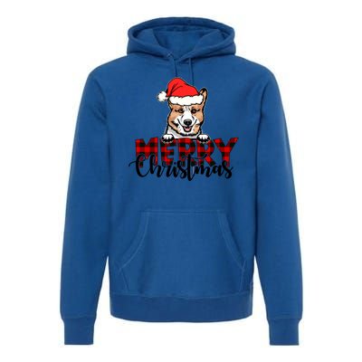 Merry Christmas Corgi Dog Christmas Red Plaid Santa Hat Xmas Gift Premium Hoodie