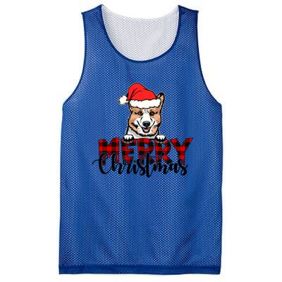 Merry Christmas Corgi Dog Christmas Red Plaid Santa Hat Xmas Gift Mesh Reversible Basketball Jersey Tank