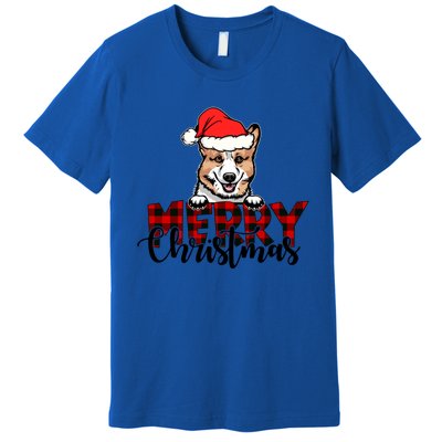 Merry Christmas Corgi Dog Christmas Red Plaid Santa Hat Xmas Gift Premium T-Shirt