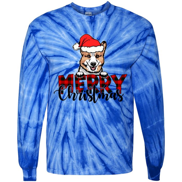 Merry Christmas Corgi Dog Christmas Red Plaid Santa Hat Xmas Gift Tie-Dye Long Sleeve Shirt