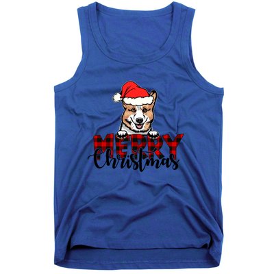 Merry Christmas Corgi Dog Christmas Red Plaid Santa Hat Xmas Gift Tank Top