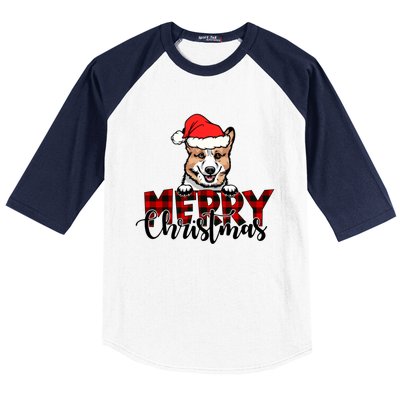 Merry Christmas Corgi Dog Christmas Red Plaid Santa Hat Xmas Gift Baseball Sleeve Shirt