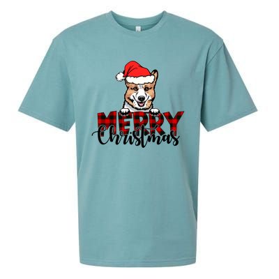 Merry Christmas Corgi Dog Christmas Red Plaid Santa Hat Xmas Gift Sueded Cloud Jersey T-Shirt