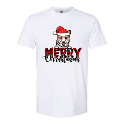 Merry Christmas Corgi Dog Christmas Red Plaid Santa Hat Xmas Gift Softstyle CVC T-Shirt