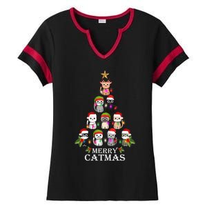 Merry Catmas Christmas Tree Cat Lover Ladies Halftime Notch Neck Tee