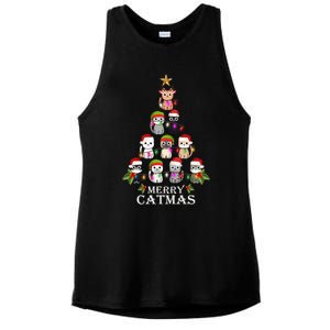 Merry Catmas Christmas Tree Cat Lover Ladies PosiCharge Tri-Blend Wicking Tank