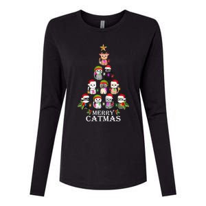 Merry Catmas Christmas Tree Cat Lover Womens Cotton Relaxed Long Sleeve T-Shirt