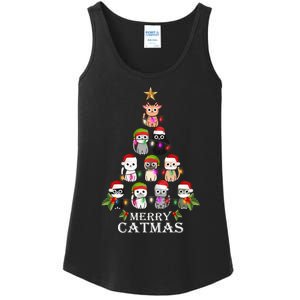 Merry Catmas Christmas Tree Cat Lover Ladies Essential Tank