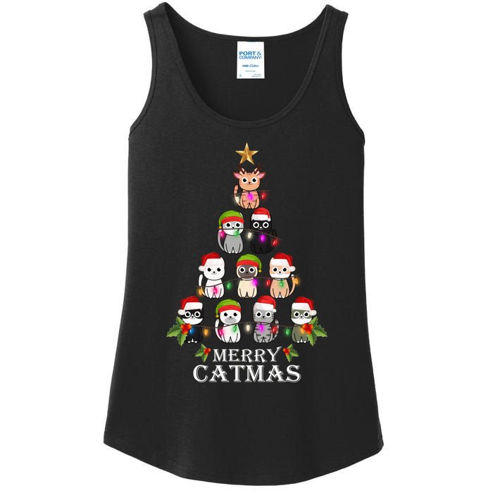 Merry Catmas Christmas Tree Cat Lover Ladies Essential Tank