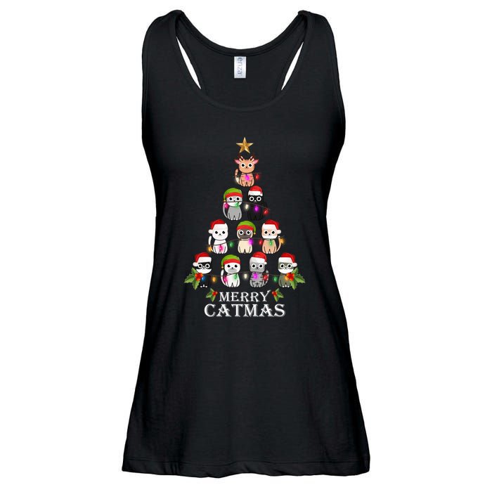 Merry Catmas Christmas Tree Cat Lover Ladies Essential Flowy Tank