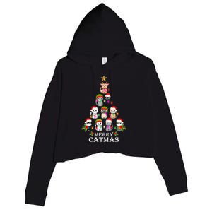 Merry Catmas Christmas Tree Cat Lover Crop Fleece Hoodie