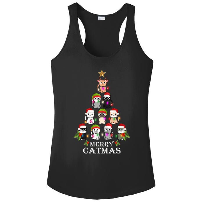 Merry Catmas Christmas Tree Cat Lover Ladies PosiCharge Competitor Racerback Tank