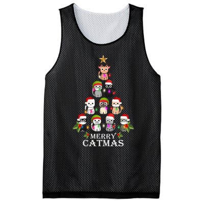 Merry Catmas Christmas Tree Cat Lover Mesh Reversible Basketball Jersey Tank