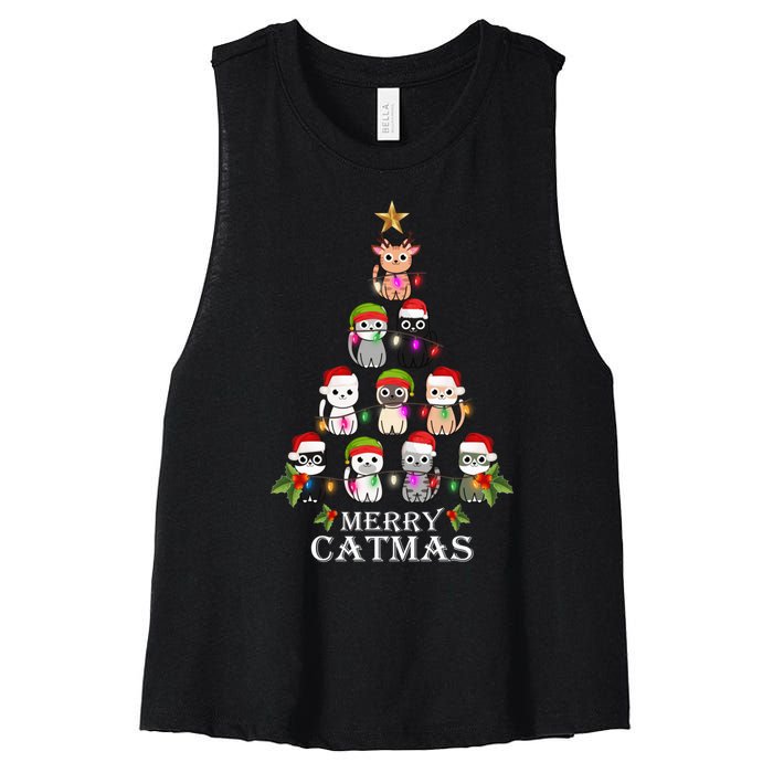 Merry Catmas Christmas Tree Cat Lover Women's Racerback Cropped Tank