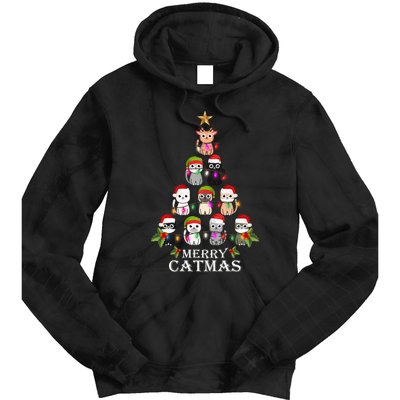 Merry Catmas Christmas Tree Cat Lover Tie Dye Hoodie