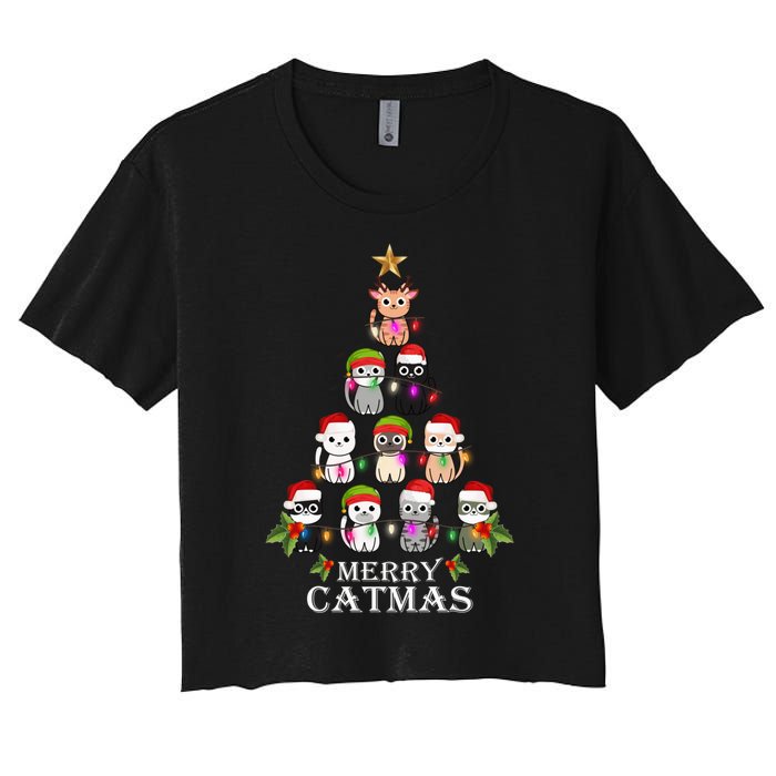 Merry Catmas Christmas Tree Cat Lover Women's Crop Top Tee