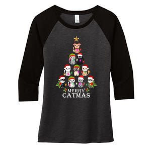 Merry Catmas Christmas Tree Cat Lover Women's Tri-Blend 3/4-Sleeve Raglan Shirt