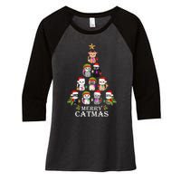 Merry Catmas Christmas Tree Cat Lover Women's Tri-Blend 3/4-Sleeve Raglan Shirt