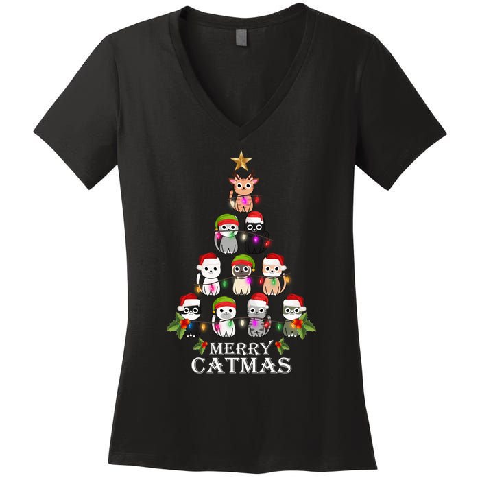 Merry Catmas Christmas Tree Cat Lover Women's V-Neck T-Shirt