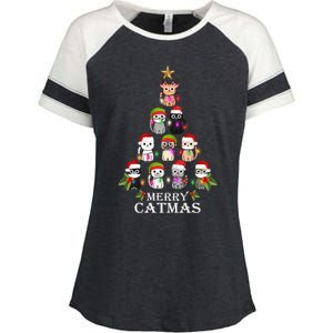 Merry Catmas Christmas Tree Cat Lover Enza Ladies Jersey Colorblock Tee