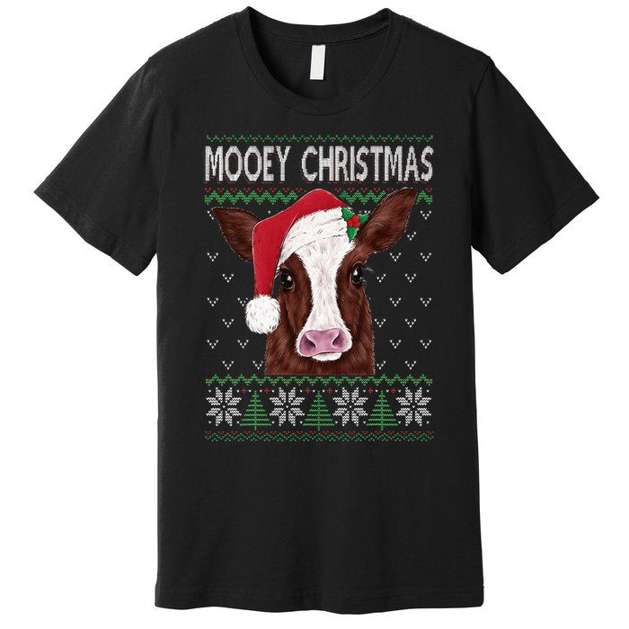 Mooey Christmas Cow Christmas Ugly Sweater Style Pajama Xmas Premium T-Shirt